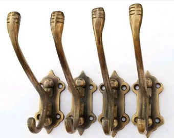 4 Old Style Solid Brass Double Wall Mount 180 degree Swivel Coat Hat Towel Hooks #C24