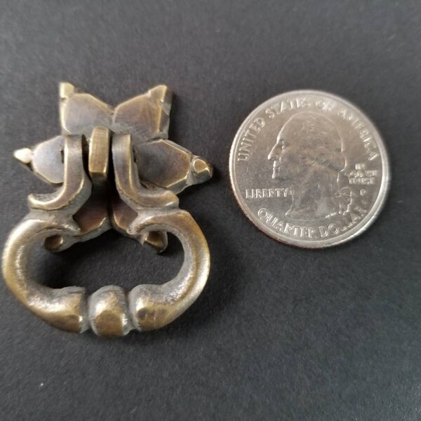 1 x Small Ornate Drop Ring Drawer Pulls Handles Hardware in Solid Brass with Star Floral back Plate #H14