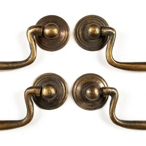 4 x Ant.Style Brass Swan Neck Bail Pull Drawer Cabinet Handles 2-3/4"cntr #H43