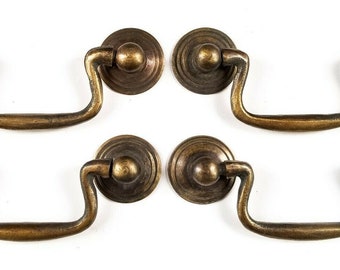 4 x Ant.Style Brass Swan Neck Bail Pull Drawer Cabinet Handles 2-3/4"cntr #H43