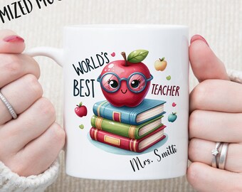 Teacher Mug, Worlds Best Teacher Personalized Mug, Personalized Christmas Gift, Personalized Mug, Custom Mug, 15oz Mug