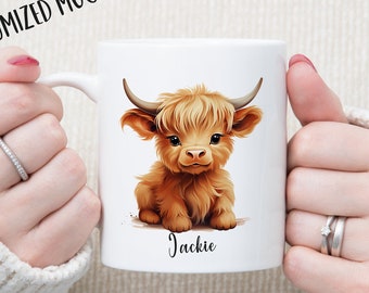 Highland Cow Mug, Cute Highland Cow Mug, Personalized Christmas Gift, Personalized Mug, Custom Mug, 15oz Mug