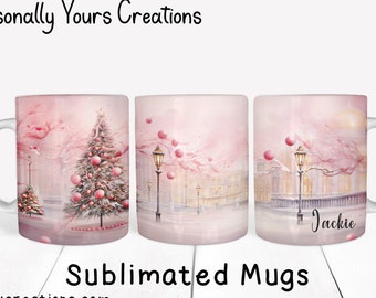 Pink Christmas Mug, Pink Holiday Mug, Personalized Christmas Gift, Personalized Mug, Custom Mug, 15oz Mug