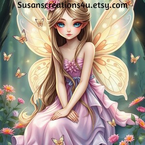 Clipart de Fadas em Estilo Anime – Pacote com 5 PNGs de Fantasia em Aquarela para Sublimação, Criação de Cartões, Scrapbook e Artesanato para Impressão