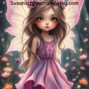 Clipart de Fadas em Estilo Anime – Pacote com 5 PNGs de Fantasia em Aquarela para Sublimação, Criação de Cartões, Scrapbook e Artesanato para Impressão