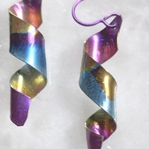 TITANIUM Dangle Earrings ~ Spiral Twist ~ Hypoallergenic ~ Anodized ~ Sensitive ~ Coils ~ Handmade ~ Lightweight ~ NEW