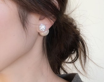 minimalist chuncky large cotton pearl stud earrings,Double beads,charm for her