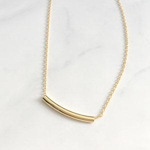 curved bar necklace delicate gold tube necklace dainty layered gold fill,dainty simple necklace, gift for her, minimalist, layering necklace