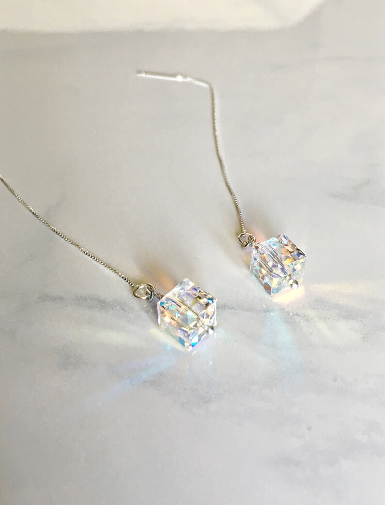 Swarovski ear threader earrings chain earrings ear threads Etsy