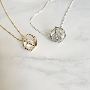 Zircon charm long necklace with gold filled chain