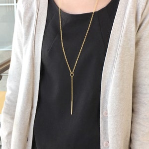 Minimal gold bar necklace, y shaped vertical long necklace, gift for her, minimalist, layering necklace