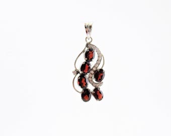 Natural Multi Red Garnet, January Birthstone, Silver Pendant
