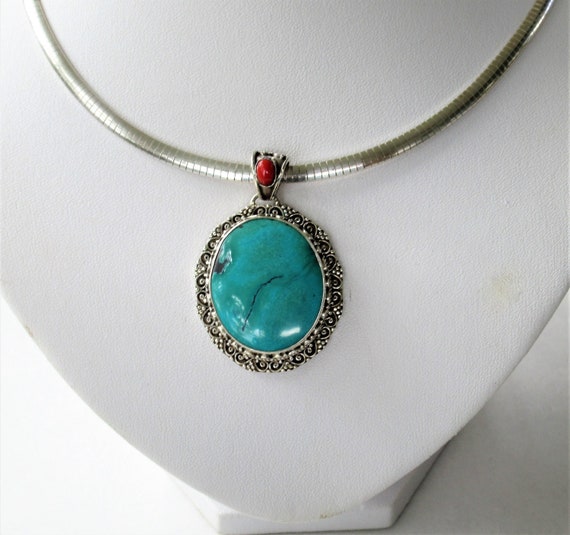 Turquoise and Mediterranean Coral Sterling Large … - image 4