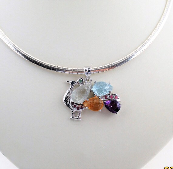 Natural Multi Gemstone Hand carved Peacock Art De… - image 5