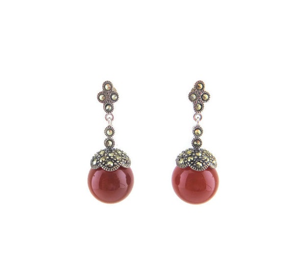 Natural 14MM Carnelian Ball set with Marcasite Cup