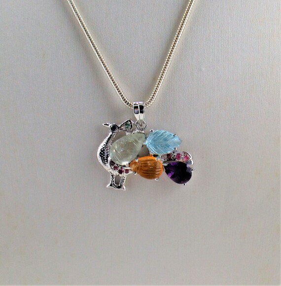 Natural Multi Gemstone Hand carved Peacock Art De… - image 6