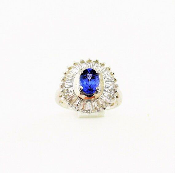Natural Tanzanite Halo Baguette cz Ballerina Silve