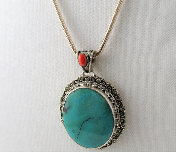 Turquoise and Mediterranean Coral Sterling Large … - image 10