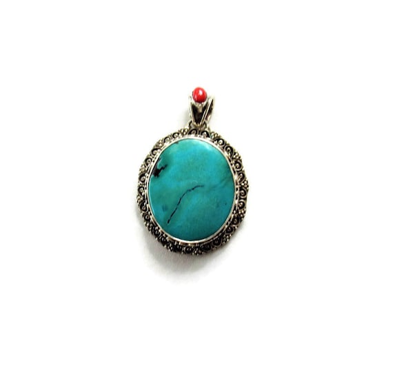 Turquoise and Mediterranean Coral Sterling Large … - image 1