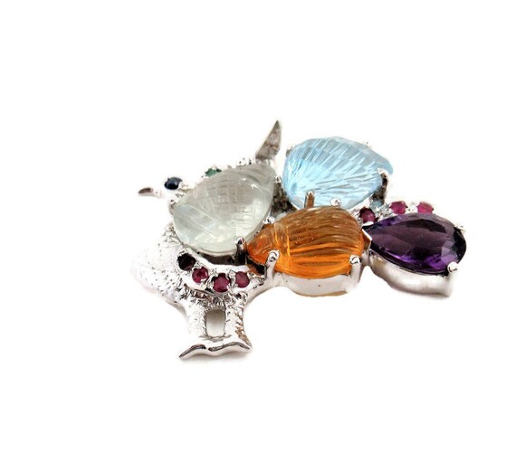 Natural Multi Gemstone Hand carved Peacock Art De… - image 4