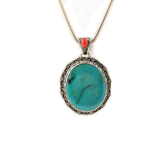 Turquoise and Mediterranean Coral Sterling Large … - image 3