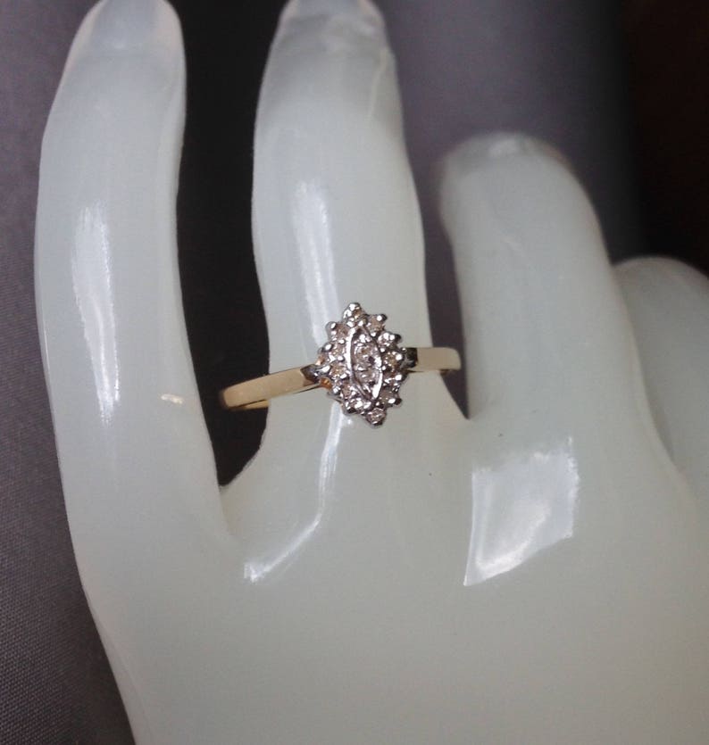 Small Marquise Genuine Diamonds Cluster Gold Ring. image 6