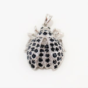 Genuine Antique Blue Sapphire Silver Beetle Pendant.