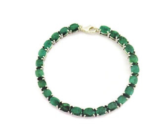 Genuine Large 5x7MM Oval Emerald Tennis Sterling Silver with Rhodium Protection Bracelet