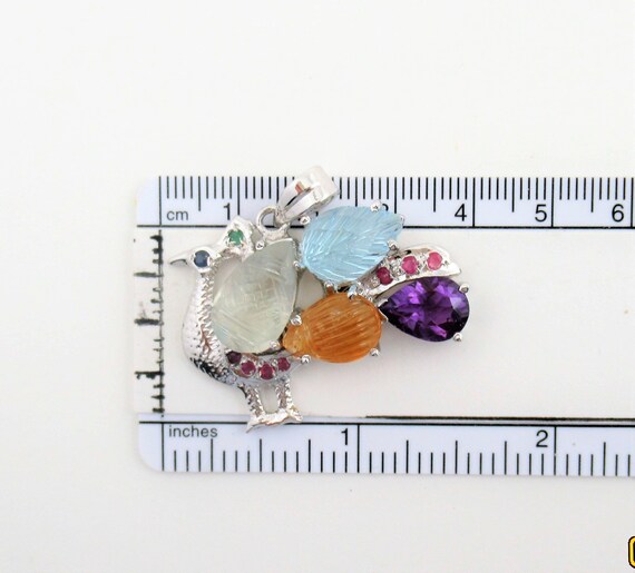 Natural Multi Gemstone Hand carved Peacock Art De… - image 7