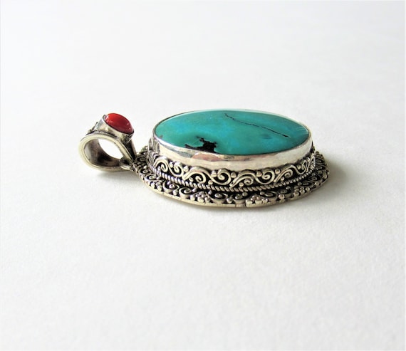 Turquoise and Mediterranean Coral Sterling Large … - image 2