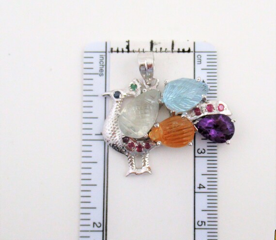 Natural Multi Gemstone Hand carved Peacock Art De… - image 8