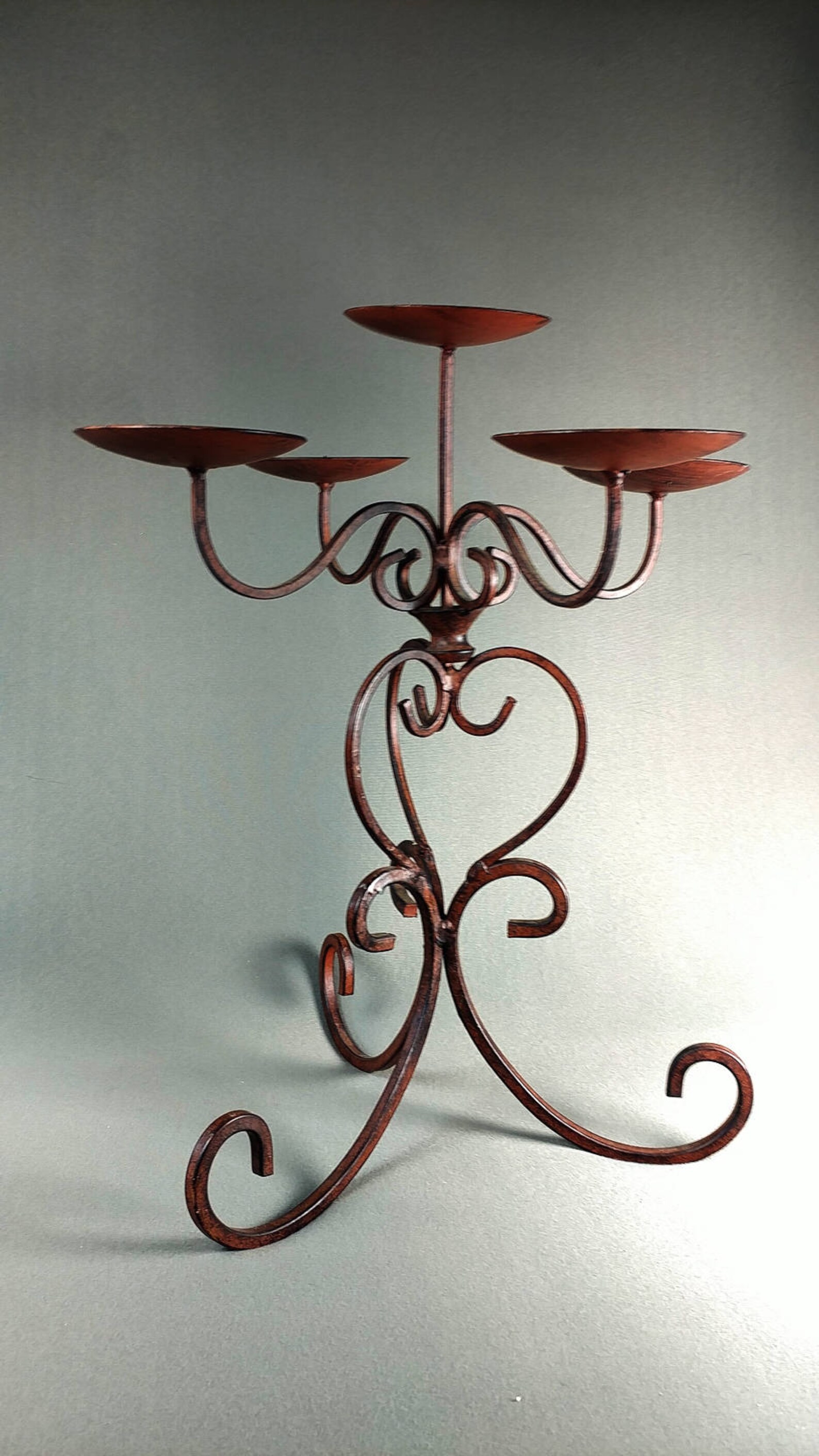 5 Branch Candle Holder Midcentury Steel Distressed Finish Etsy