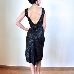 Black silver open back dress, bronze sparkling tango dress, low back ruched glitter dress, tango dance costume, sparkling dress