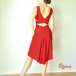 Vestido rojo, vestido de tango con espalda cruzada y cola, vestido de baile de salsa, vestido de tango magenta, vestido de cola con abertura delantera