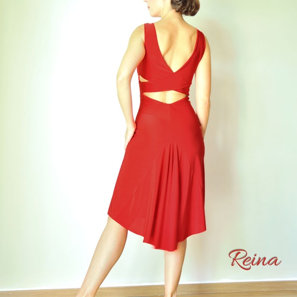 Rotes Kleid Magenta Tango Kleid Kreuz Rücken mit Schwanz