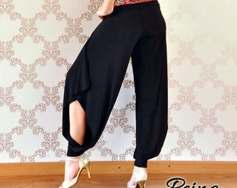 Black and other colors long pants with slits for Argentine Tango, Salsa, Dance, sale