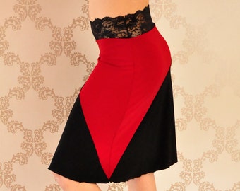 Black and red tango skirt with lace