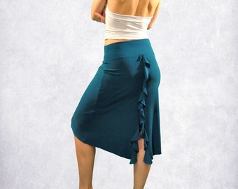 Falda de tango petróleo y otros colores con abertura.