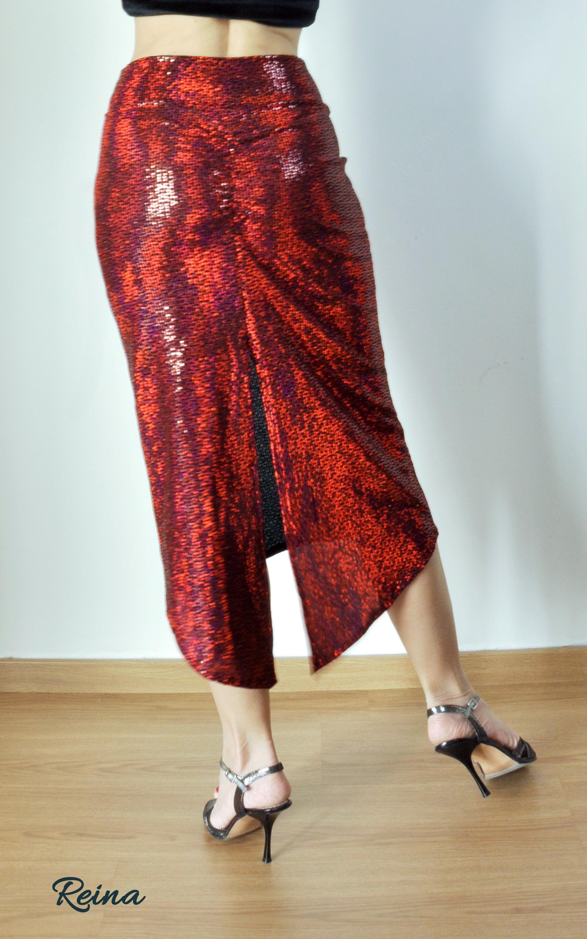Sequin Red Pencil Skirt