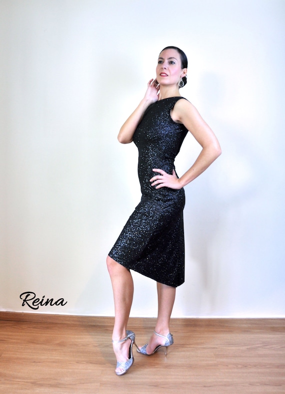 Black Silver Glitter Tango Dress: Low Back Ruched Dance Costume - Etsy