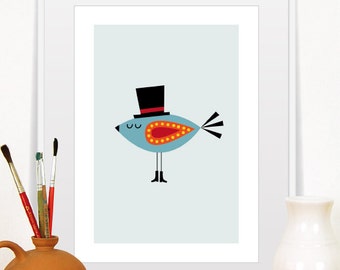 Bird, Bird Prints, Nursery Bird, Nursery Decor, Blue Bird, Mid Century Modern Art, Room Decor, Bird Poster, Art Prints, Wall Art, Animal