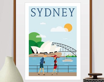 Sydney Wall Art Watercolor Painting Skyline Print Opera House Landmark Australia Urban City Print Souvenir Traveler Gift Idea