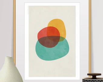 Circles Wall Art Mid Century Abstract Boho Minimalist Print Colorful Upbeat Geometric Shapes Kitchen Decoration Art Lover Gift