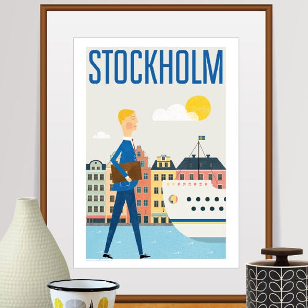 City art, travel poster, city prints, stockholm print, mid century wall art, stockholm poster, sweden, stockholm art, retro wall art