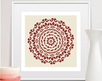 Mid century modern art, Scandinavian modern, Mandala decor, Wall Art, Mandala print, modern art, wall decor, minimalist art, Red mandala