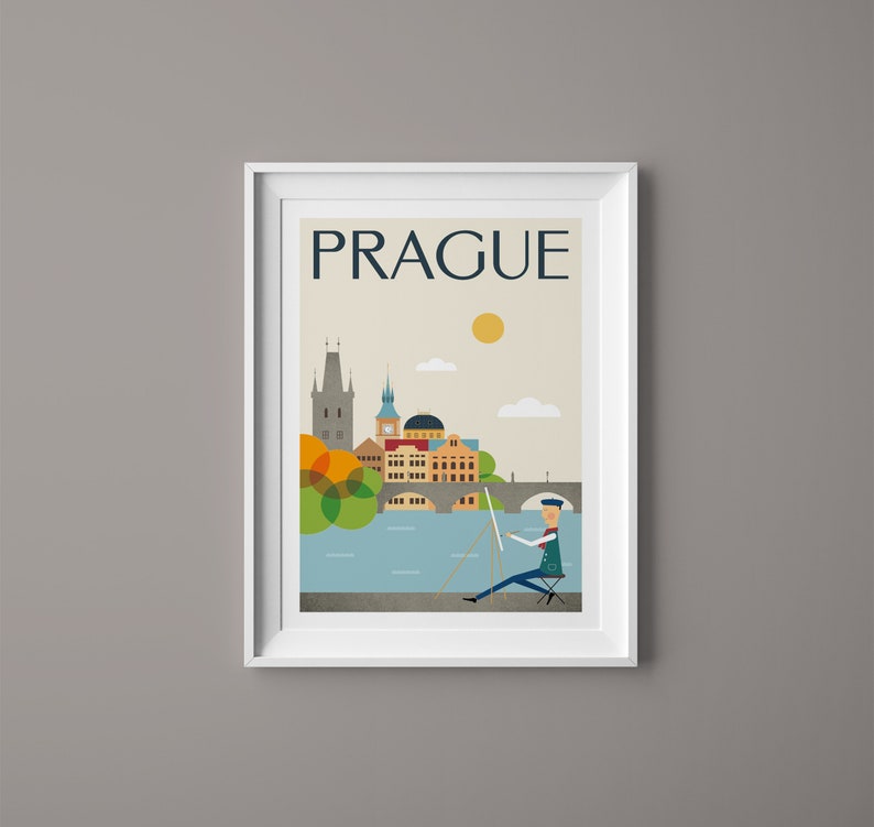 Prag Wandbild Aquarell Malerei Druck Fluss Karlsbrücke Stadt Stadt Landschaft Druck Souvenir Reisende Geschenkidee Tschechien Bild 4