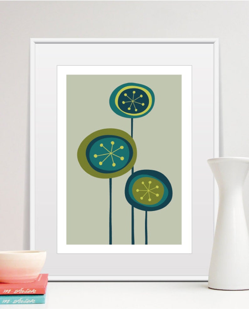 Wildflowers Wall Art Abstract Floral Botanical Spring Poster Green Aesthetic Retro Vintage Greenery Print Farmhouse Rustic Decoration image 1