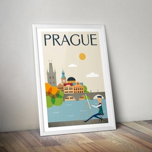 Prag Wandbild Aquarell Malerei Druck Fluss Karlsbrücke Stadt Stadt Landschaft Druck Souvenir Reisende Geschenkidee Tschechien Bild 2