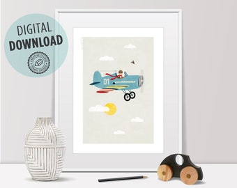 plane print, plane art, boys wall decor, kids room wall art, wall art, nursery decor, nursery wall art, airplane, wall decor, wall art print