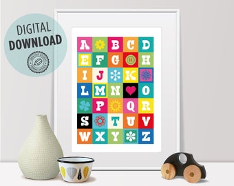 IMPRESSION d’alphabet PRINTABLE, impression de pépinière, affiche d’alphabet, art d’alphabet, impression d’abc, alphabet, art de mur d’alphabet, impression d’art de pépinière, impression d’art